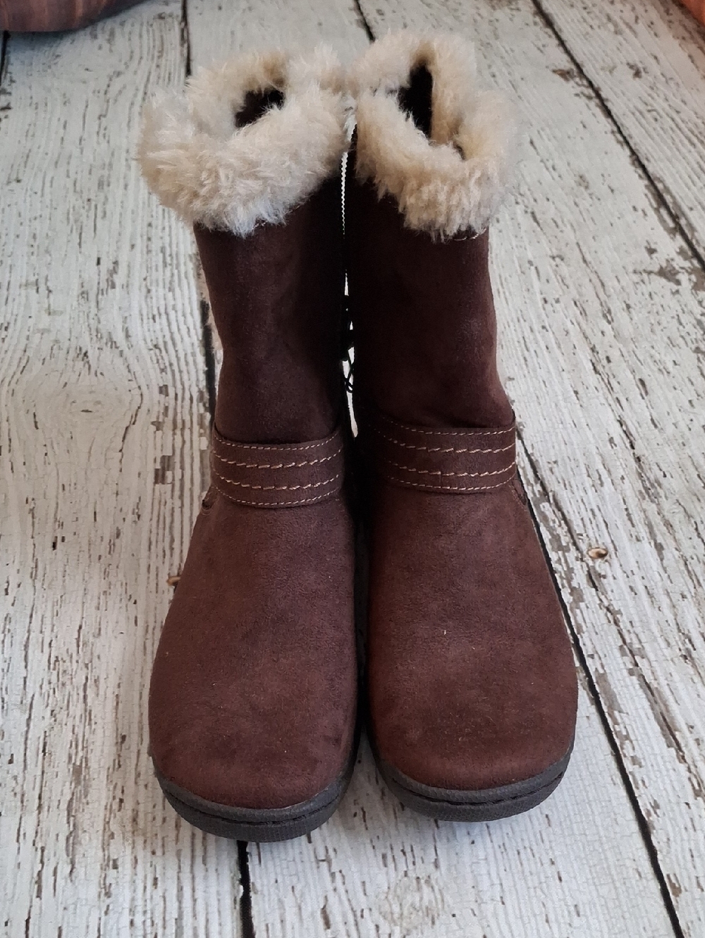 EARTH SPIRIT Brown Faux Suede Winter Boots with Faux Fur Trim